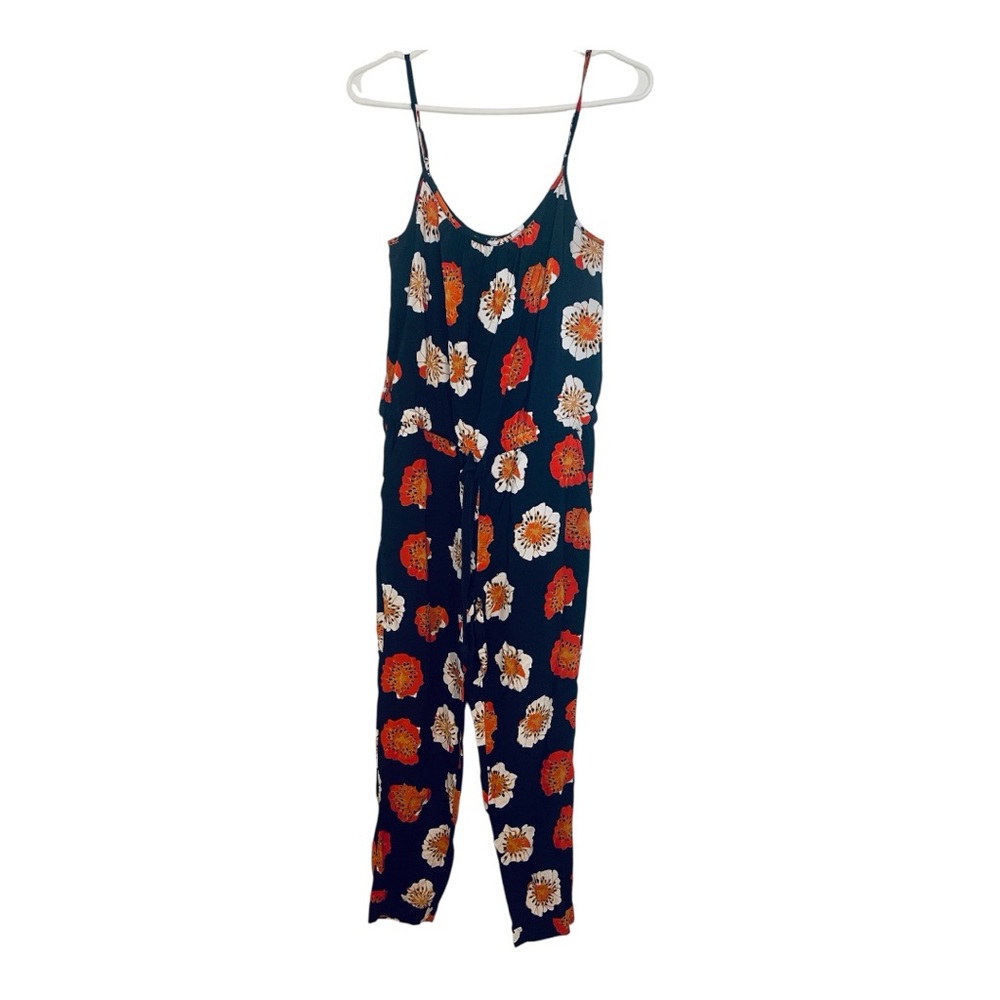 LOFT Navy and Orange Floral Jumpsuit